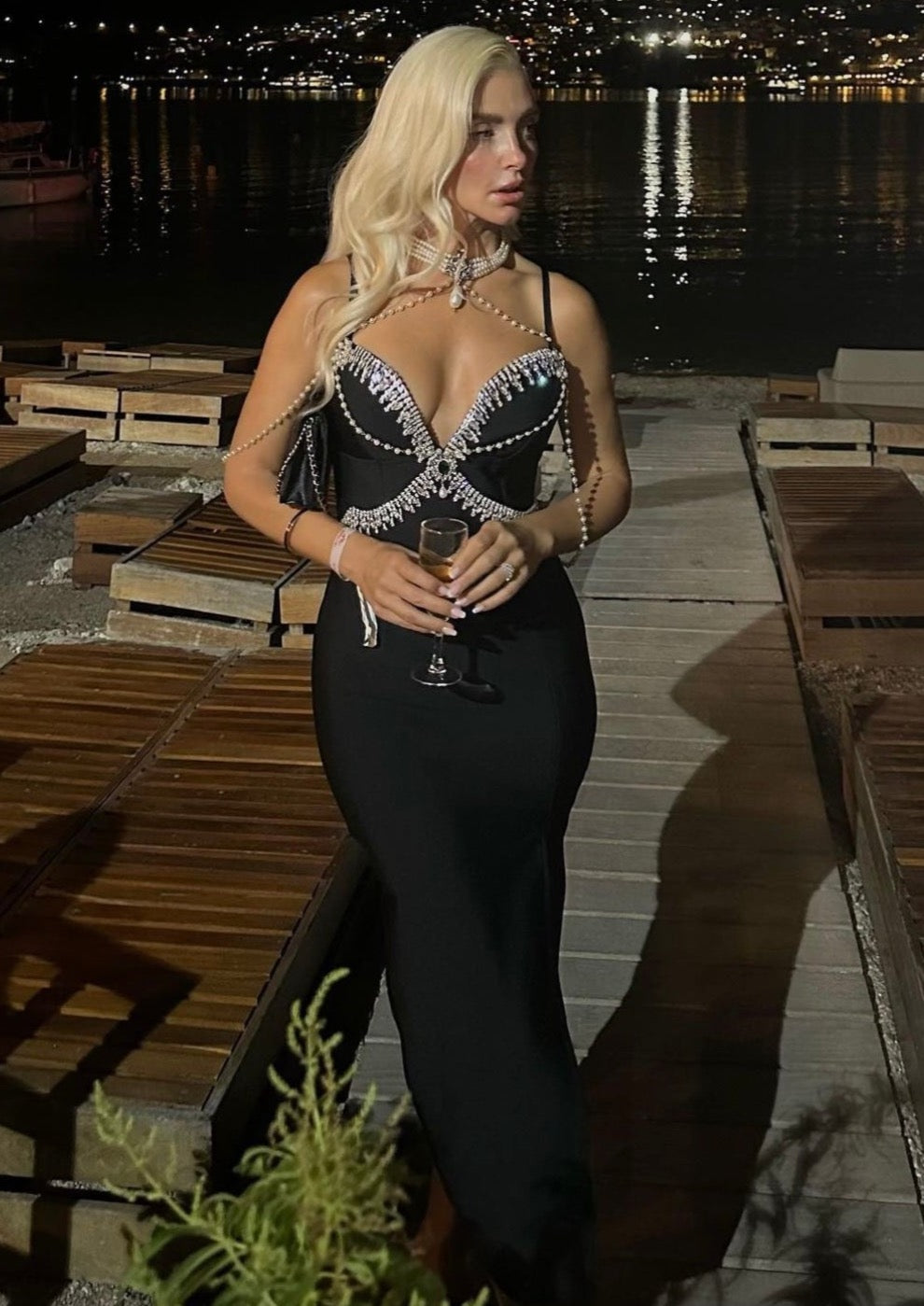 BLACK RHINESTONE DRESS