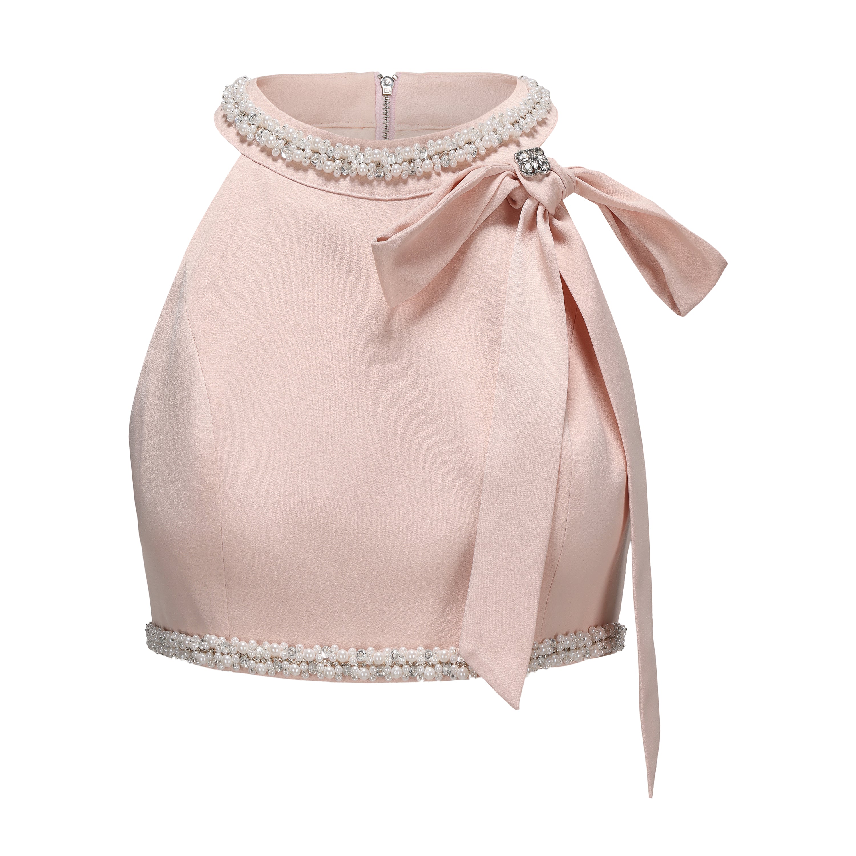 Pink Beaded Halter Cropped Top