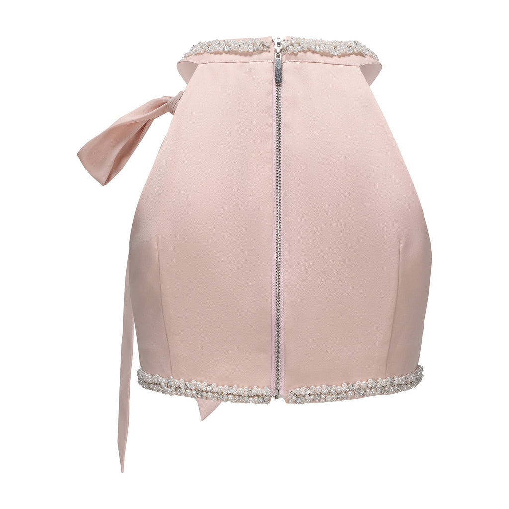 Pink Beaded Halter Cropped Top