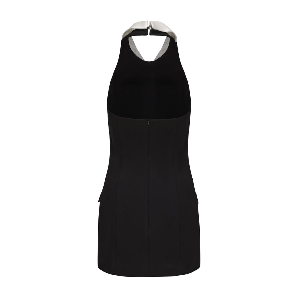 Black Bow Collared Waist-Cinching Dress