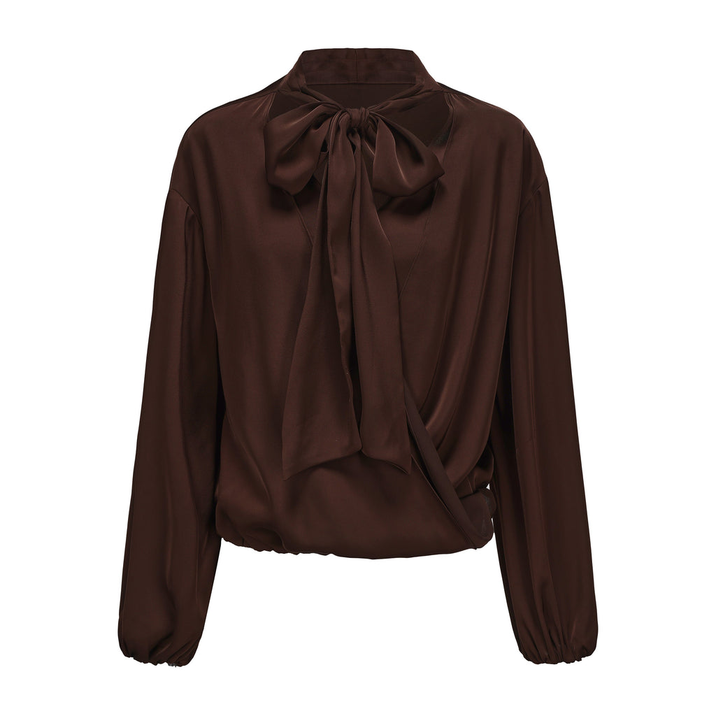 Brown Satin Ribbon Shirt