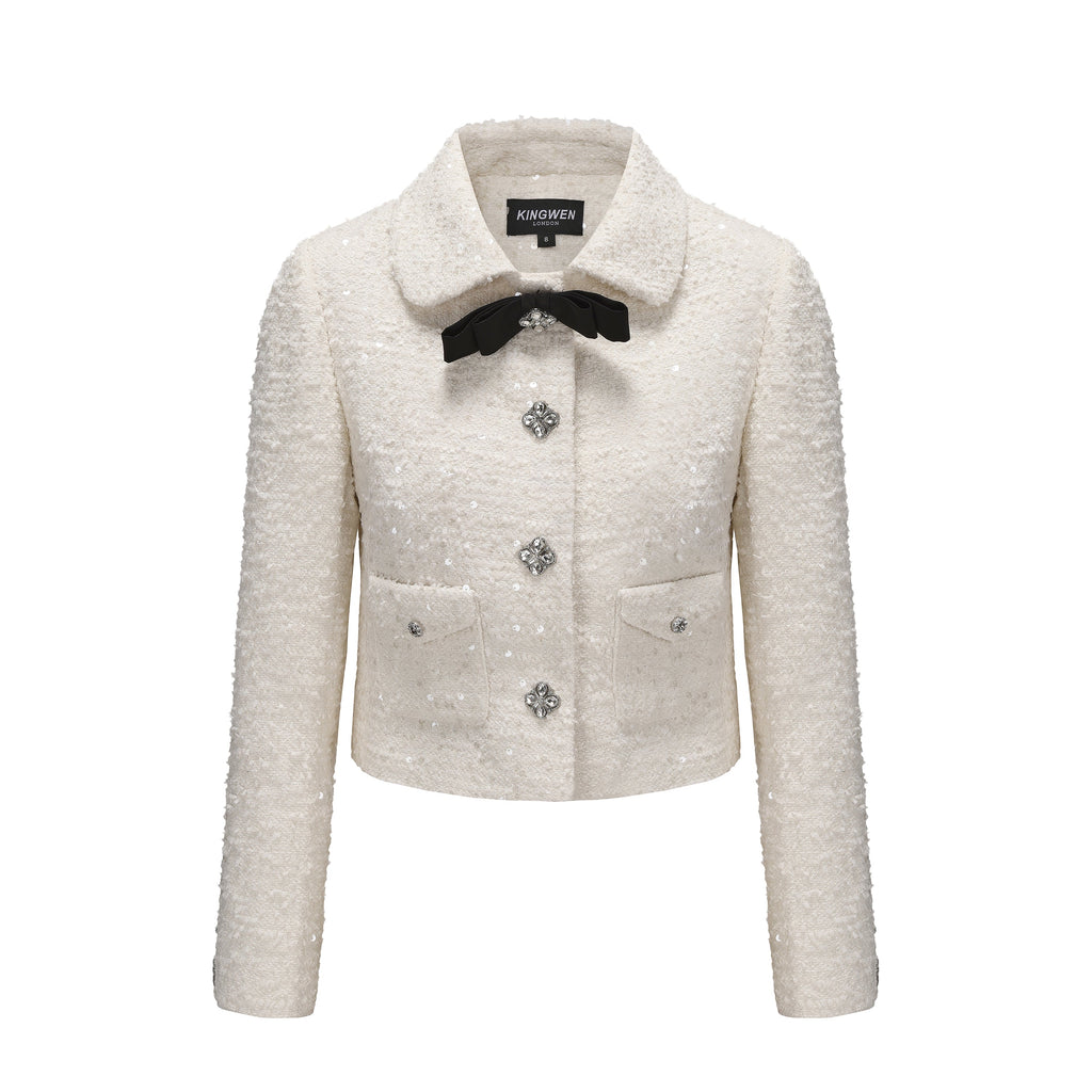 White Tweed Bow Jacket (Detachable Bow)