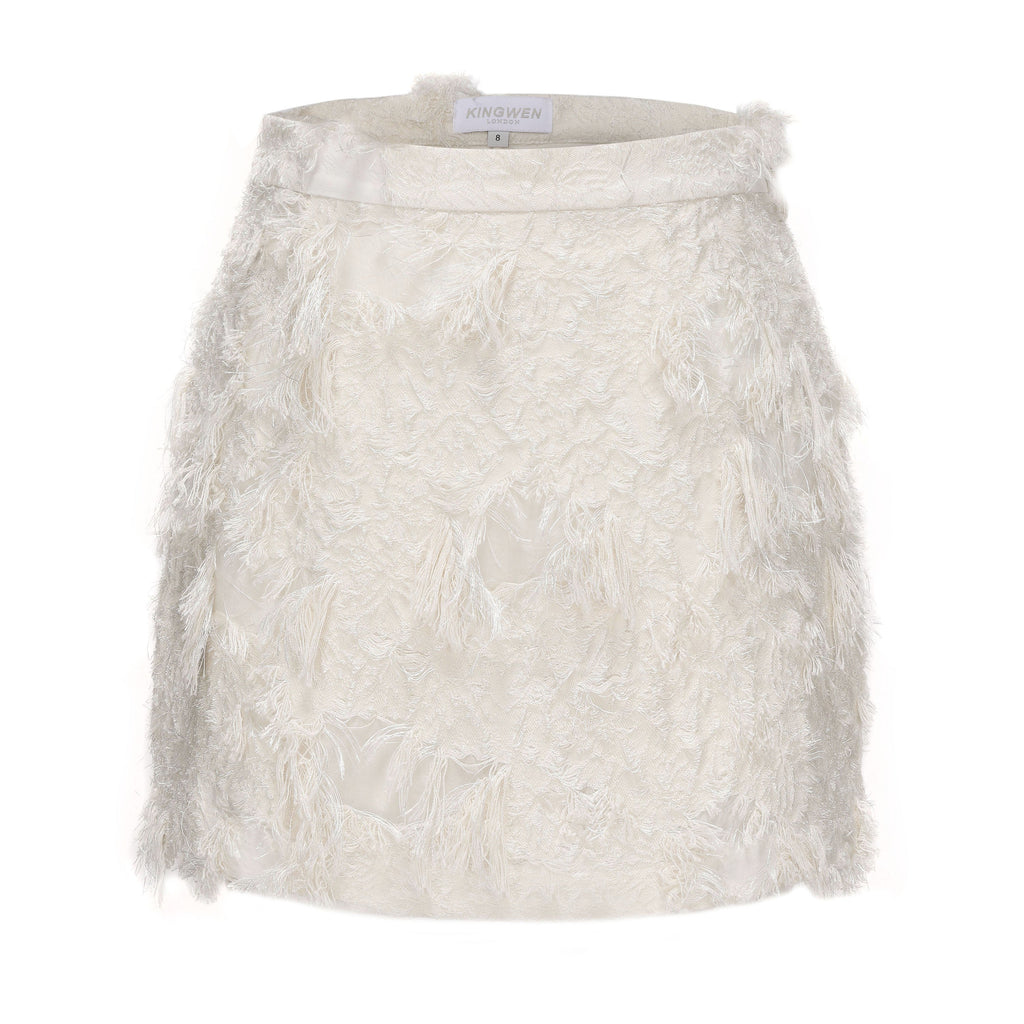 White Textured Fringe Skirt