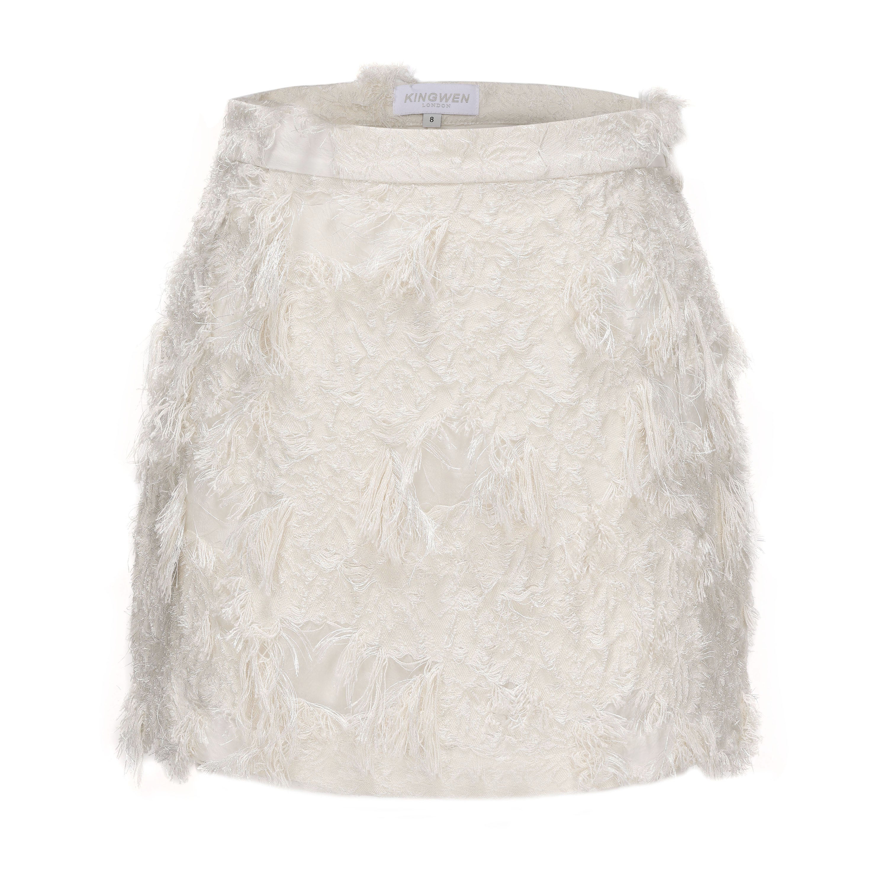 White Textured Fringe Skirt