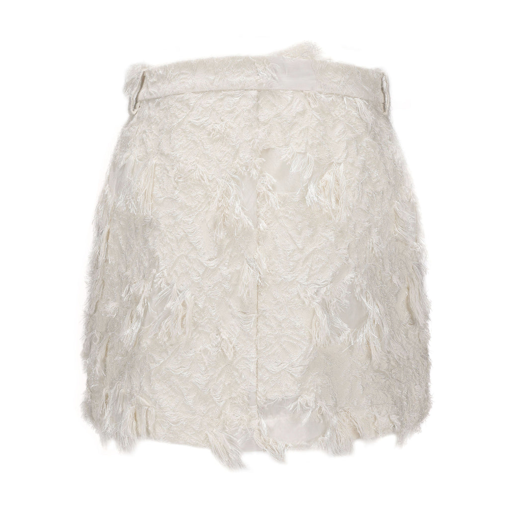 White Textured Fringe Skirt