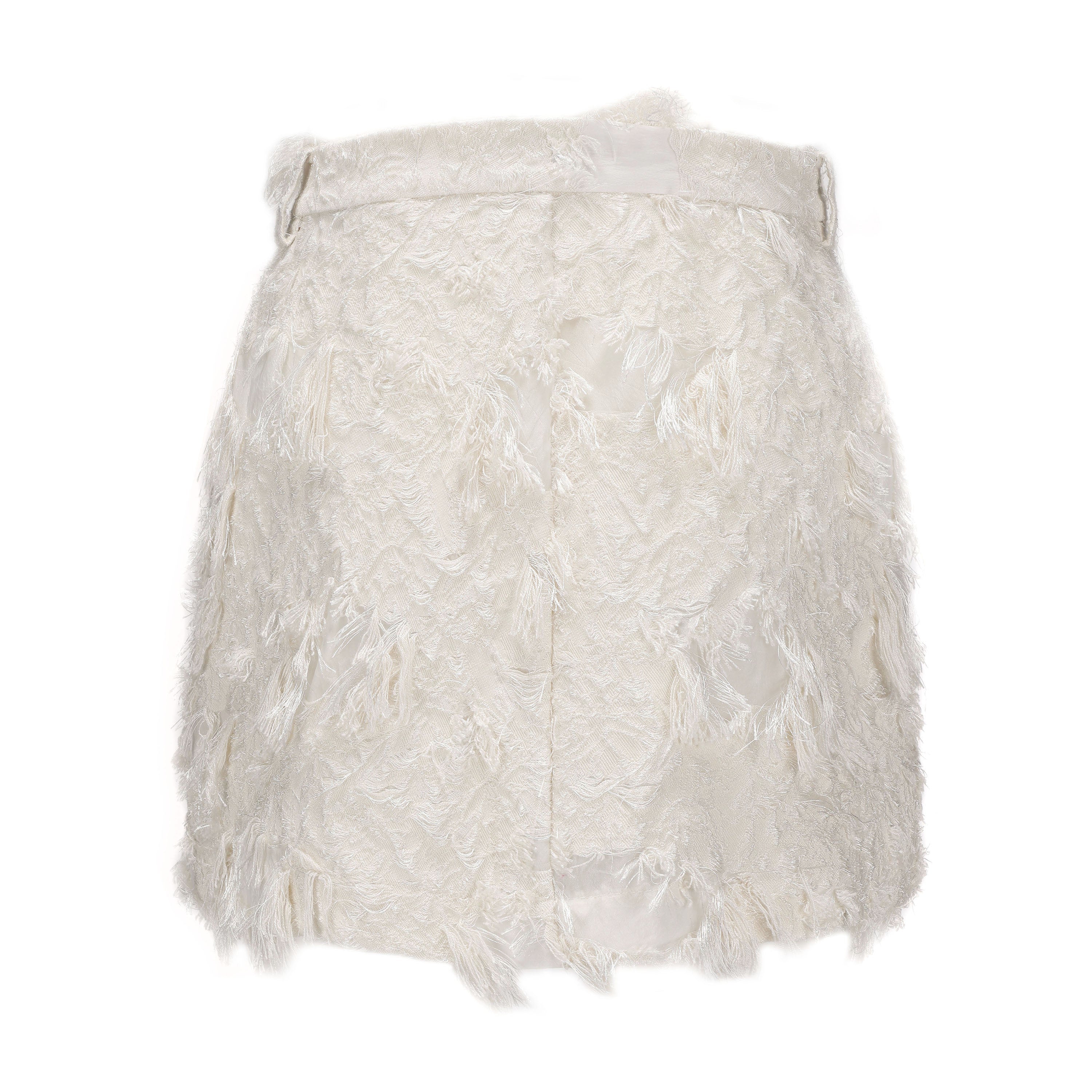 White Textured Fringe Skirt