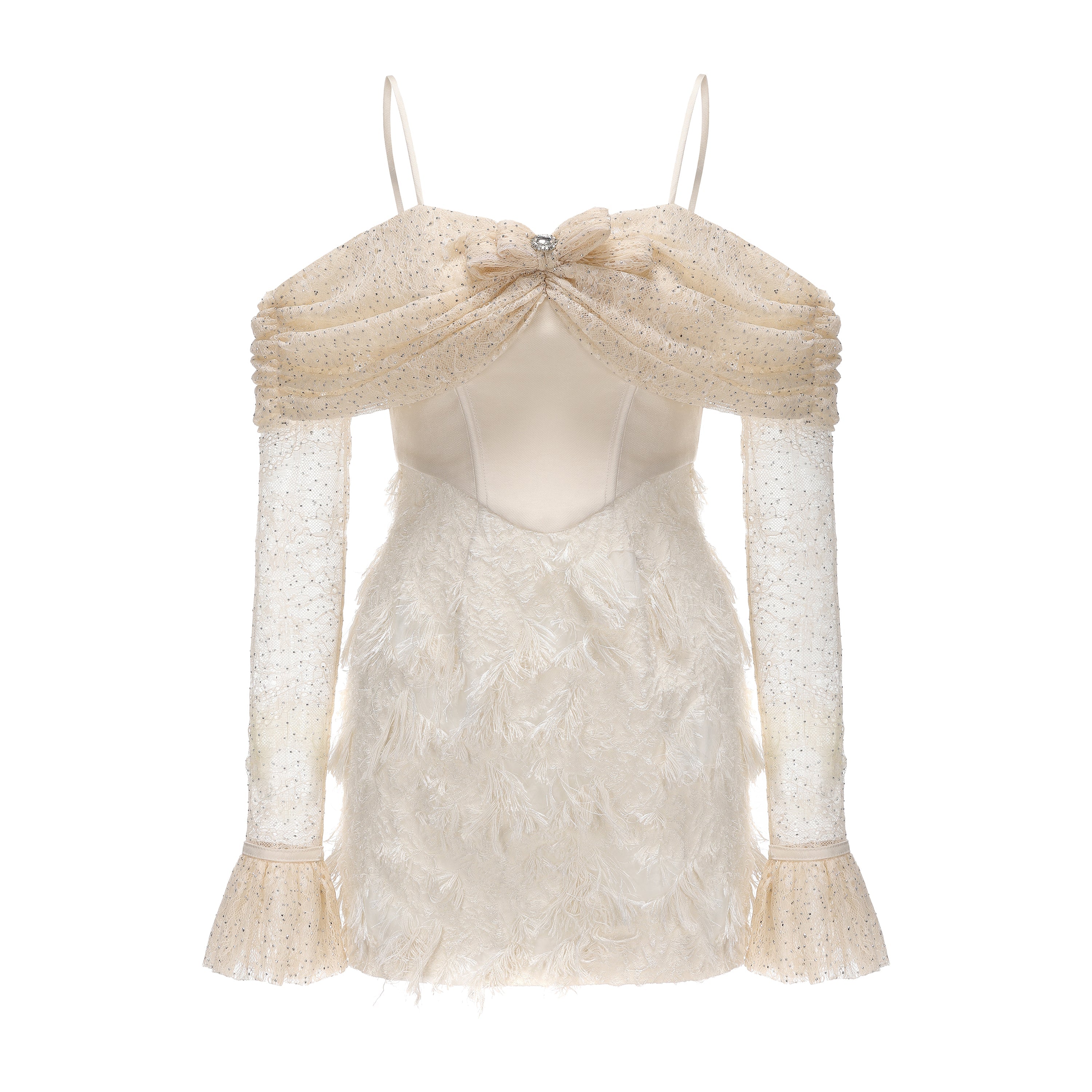 Beige Lace Fitted Waist Dress