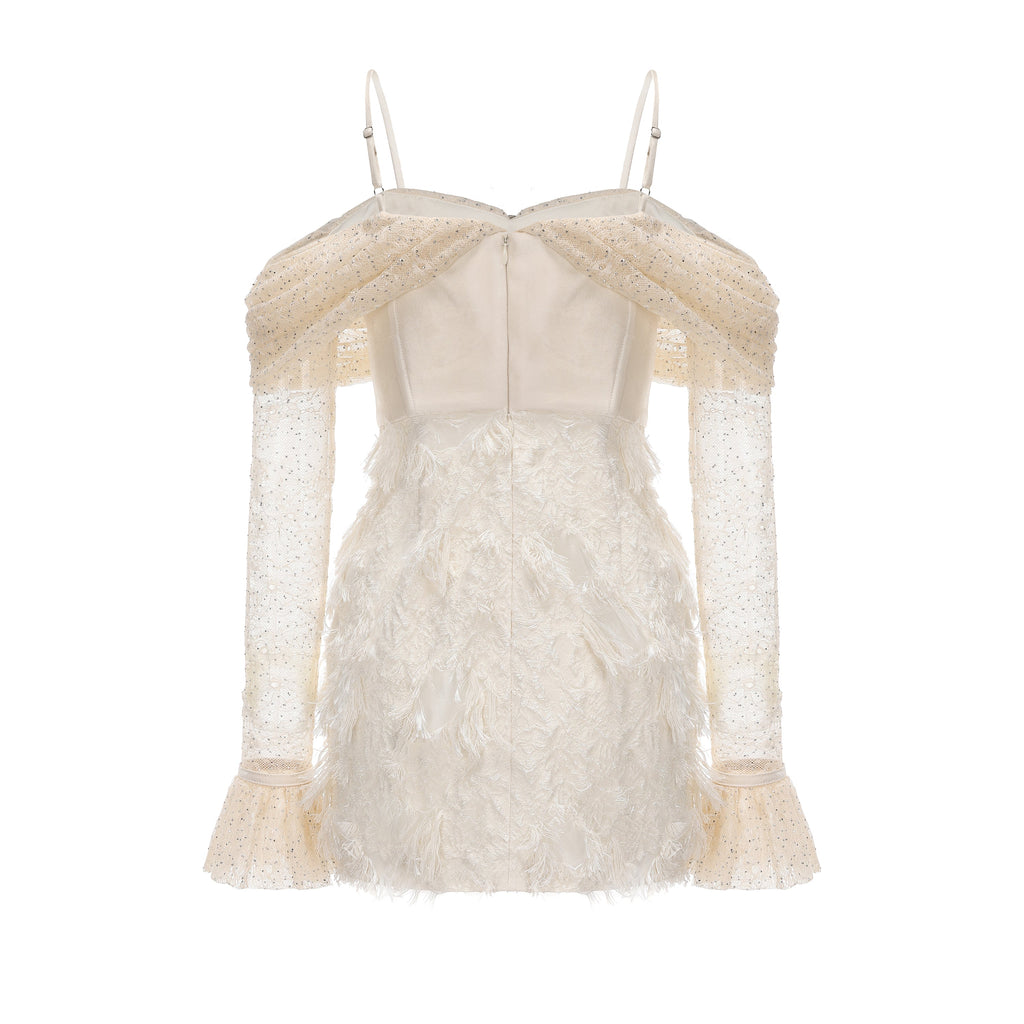 Beige Lace Fitted Waist Dress