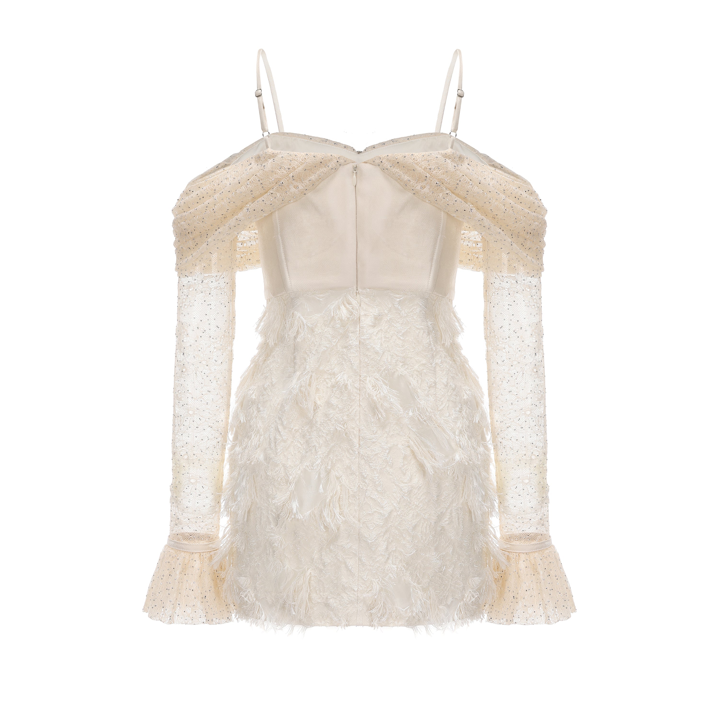 Beige Lace Fitted Waist Dress