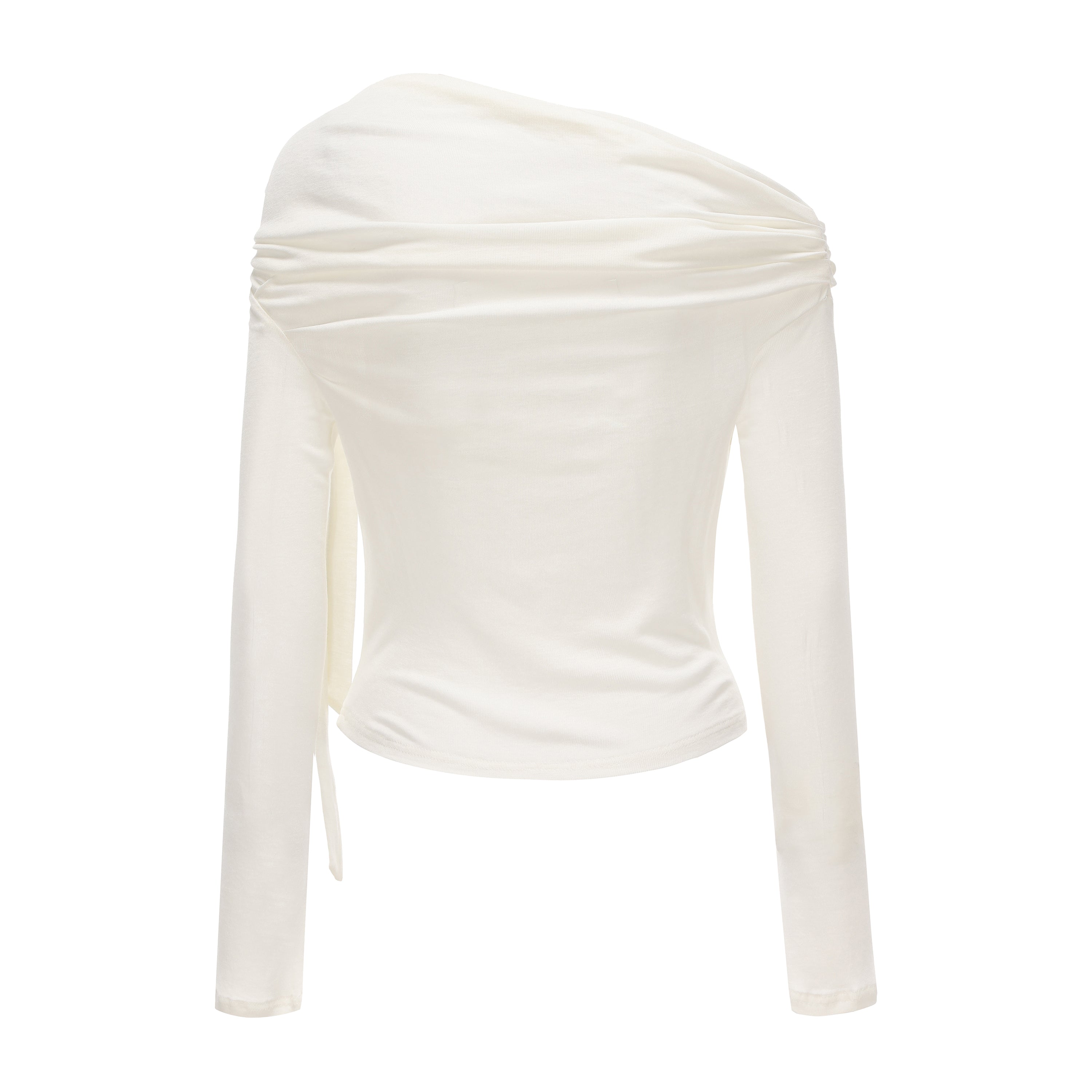 White Off-The-Shoulder Pleated Bow Ribbon Blouse